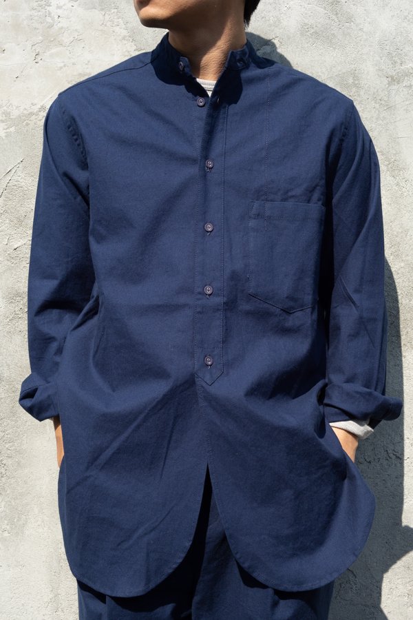 FRANK LEDER】BALTIC BLUE DYED VINTAGE BEDSHEET SHIRT STAND COLLAR