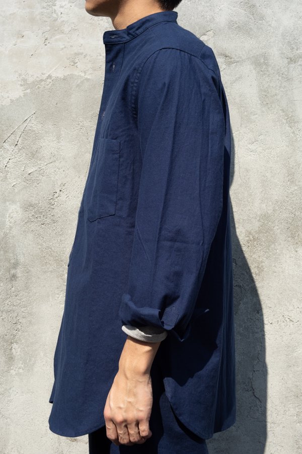 FRANK LEDER】BALTIC BLUE DYED VINTAGE BEDSHEET SHIRT STAND COLLAR-SLOW&STEADY