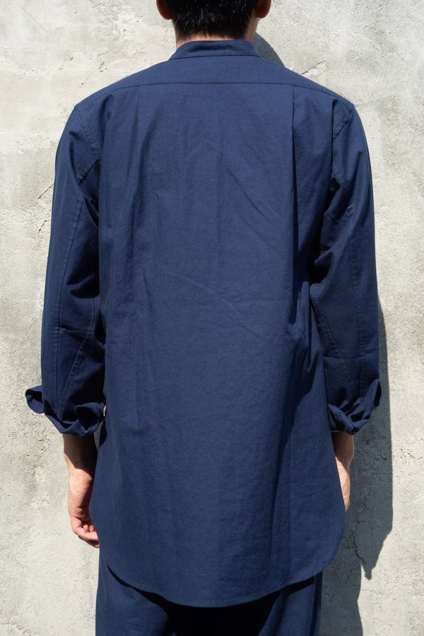 FRANK LEDER】BALTIC BLUE DYED VINTAGE BEDSHEET SHIRT STAND COLLAR-SLOW&STEADY