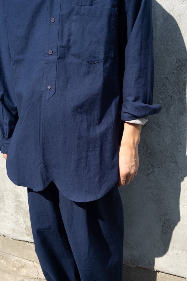 FRANK LEDER】BALTIC BLUE DYED VINTAGE BEDSHEET SHIRT STAND COLLAR-SLOW&STEADY