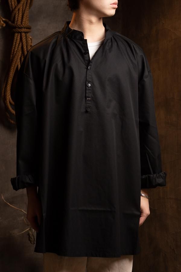 メンズPORTER CLASSIC】GABARDINE STAND COLLAR LONG SMOCK SHIRT-SLOW&STEADY