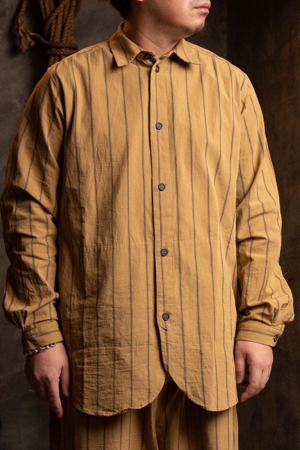 FRANK LEDER】STRIPED LINEN OLD STYLE STAND COLLAR SHIRT-SLOW&STEADY