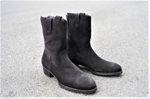 【干場モデル】 WH ダブルエイチ WH-6903S サイドジップ ペコスブーツ SUEDE BLACK スエード ブラック