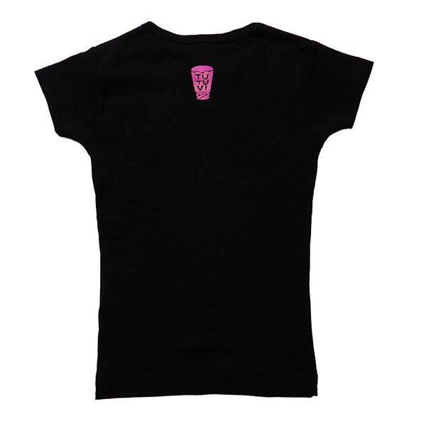 TUTUVI　Tシャツ 半袖　小さめレディースサイズ（柄：アンスリウム　色：ブラック・フーシャピンク）【画像2】