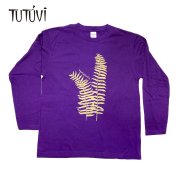 パープル（紫） TUTUVI　大きめスタンダード長袖Tシャツ（柄：ファーン　色：パープル）