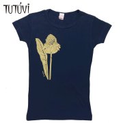 Tシャツ TUTUVI　Tシャツ 半袖　ワンサイズ上がおすすめ小さめレディースサイズ（柄：トーチジンジャー　色：ネイビー）