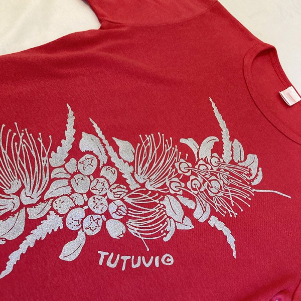 TUTUVI　七分袖Tシャツ　ワンサイズ上がおすすめ小さめレディースサイズ（柄：ハクレイ　色：レッド・シルバー）【画像4】