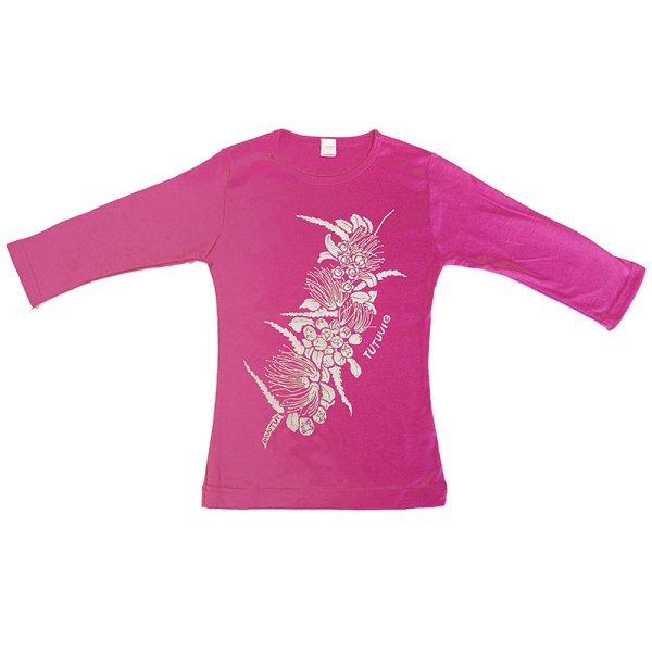 TUTUVI　七分袖Tシャツ　ワンサイズ上がおすすめ小さめレディースサイズ（柄：ハクレイ　色：ピンク・シルバー）【画像2】