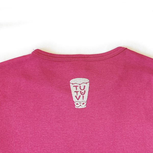 TUTUVI　七分袖Tシャツ　ワンサイズ上がおすすめ小さめレディースサイズ（柄：ハクレイ　色：ピンク・シルバー）【画像5】