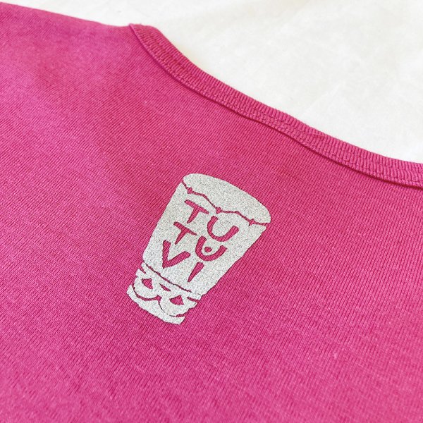 TUTUVI　七分袖Tシャツ　ワンサイズ上がおすすめ小さめレディースサイズ（柄：ハクレイ　色：ピンク・シルバー）【画像6】