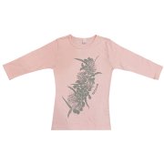 ピンク TUTUVI　七分袖Tシャツ　ワンサイズ上がおすすめ小さめレディースサイズ（柄：ハクレイ　色：シャーベットピンク・シルバー）