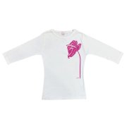 TUTUVI　七分袖Tシャツ　ワンサイズ上がおすすめ小さめレディースサイズ（柄：アンスリウム　色：白・ピンク）※Mのみ