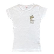 TUTUVI TUTUVI　Tシャツ 半袖　ワンサイズ上がおすすめ小さめレディースサイズ（柄：トーチジンジャー　色：ホワイト/ベージュ）