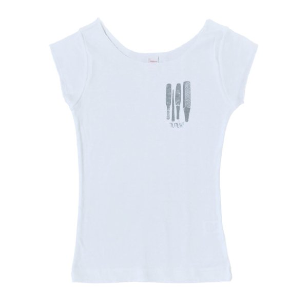 TUTUVI　Tシャツ　ワンサイズ上がおすすめ小さめレディースサイズ（柄：イエククワンポイント　色：ホワイト/シルバー） -  トーチジンジャー-Torch Ginger