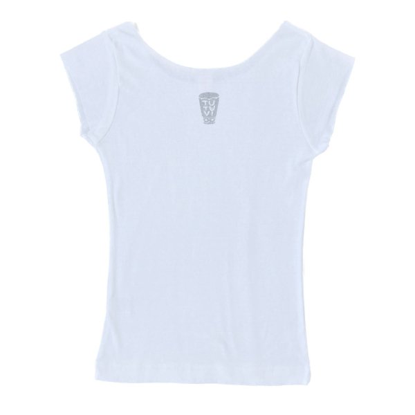 TUTUVI　Tシャツ　ワンサイズ上がおすすめ小さめレディースサイズ（柄：イエククワンポイント　色：ホワイト/シルバー）【画像2】
