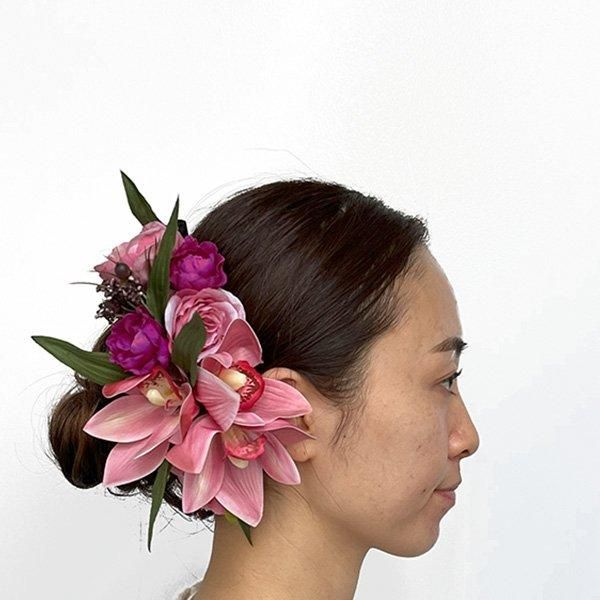 アレンジ ヘアクリップ Z-022 シンビジューム ローズ ピンク