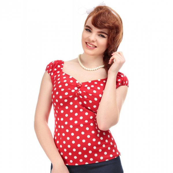 【Collectif】Dolores Top Polka Red/White ピンナップトップス ポルカドット赤