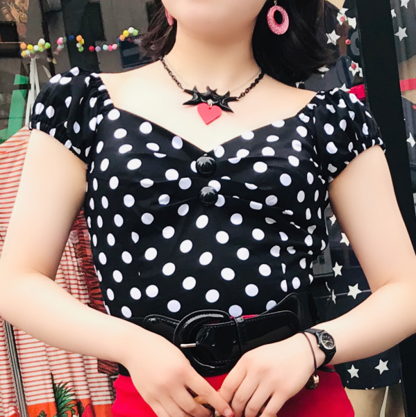 【Collectif】Dolores Top Polka Black/White ピンナップトップス ポルカドット黒
