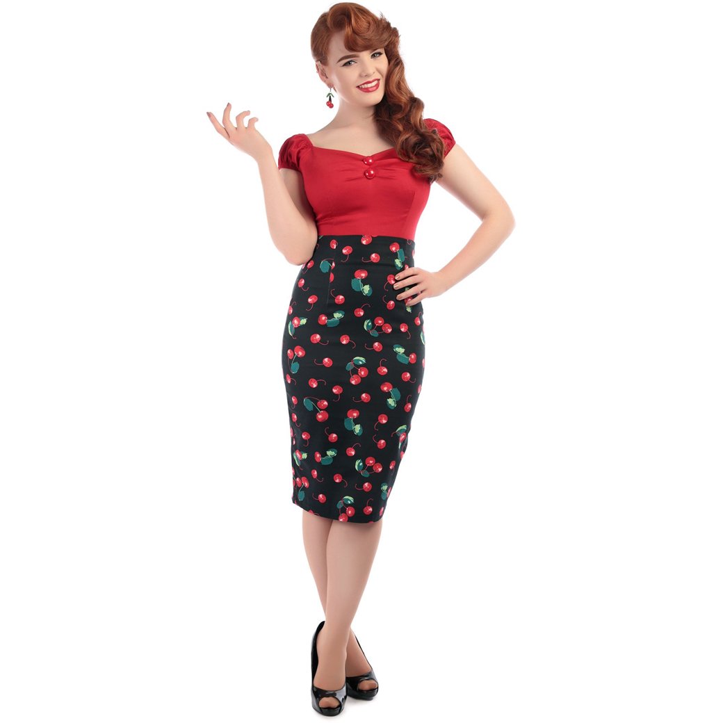 【Collectif】Fiona 50s Cherry Print Skirt ジューシチェリーハイウエストペンシルスカート - Vallery's  Trap Online Shop REAL PIN UP GIRLS & ROCKIN' GROUPIES!!