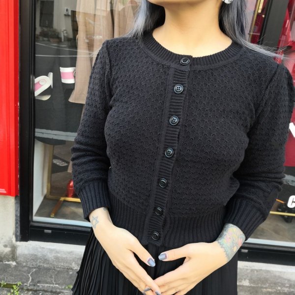 Pointelle Knit Cardigan Black XLサイズ