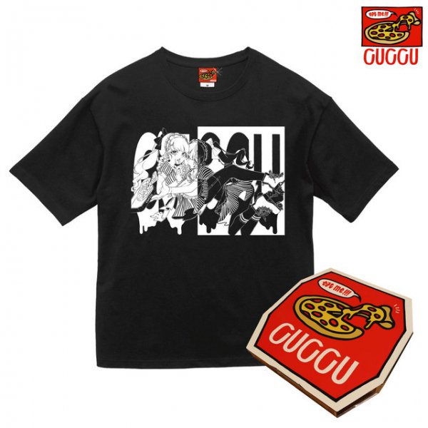 【Cuccu】"KUUA x DELIVERY PIZZA CUCCU" Big Silhouette T-Shirt BLACK