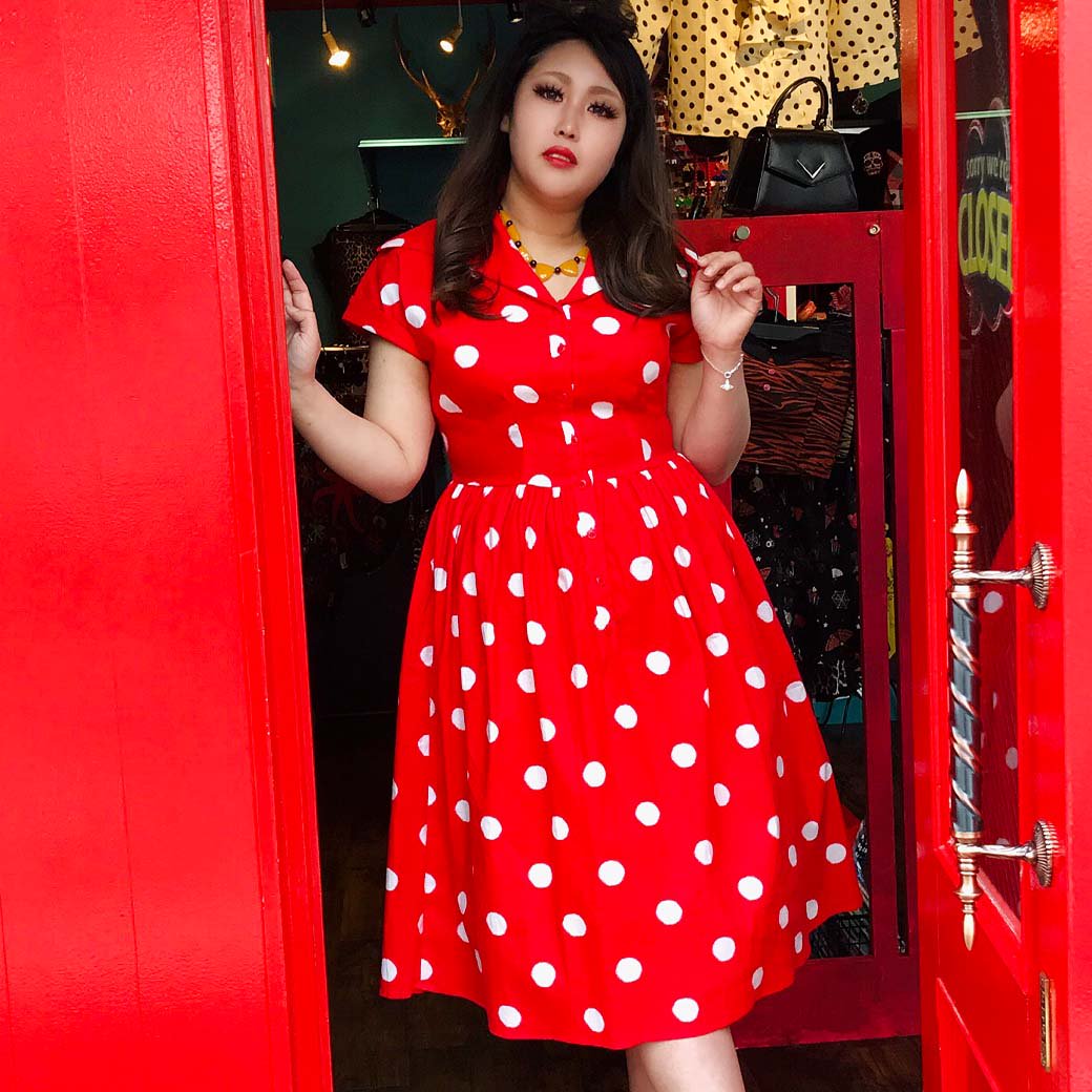 【Collectif】Judy Painted Polka Dress 50s ポルカドットフレアーワンピース - Vallery's Trap  Online Shop REAL PIN UP GIRLS & ROCKIN' GROUPIES!!