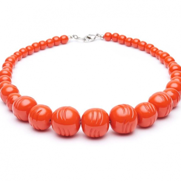 【Splendette】Papaya Heavy Carve Fakelite Bead Necklace フェイクライトビーズネックレス パパイヤオレンジ