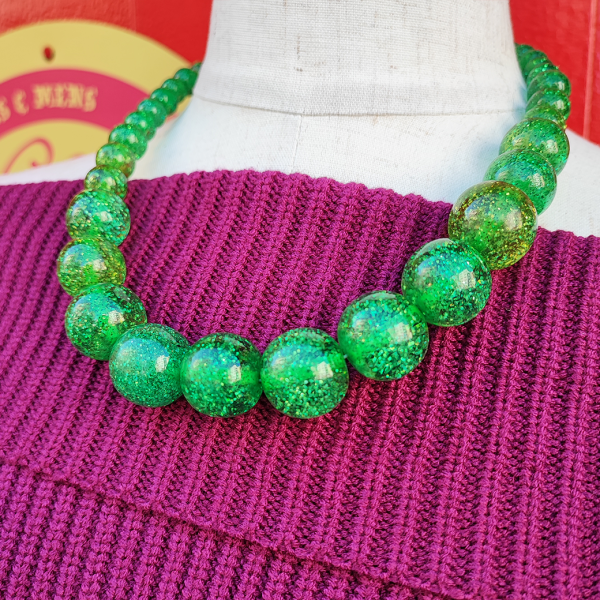 【Splendette】Leaf Green Glitter Bead Necklace グリッタービーズネックレス リーフグリーン