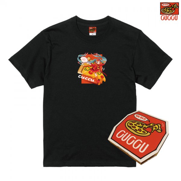 【Cuccu】"HAKURO x DELIVERY PIZZA CUCCU" Transfer print T-Shirt 