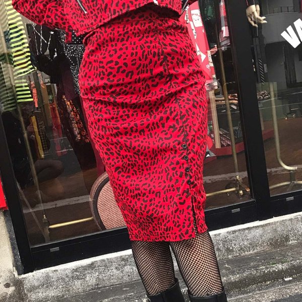【Bonsai Kitten】Red Leopard Pencil Skirt Size12(15~17号程度) 
