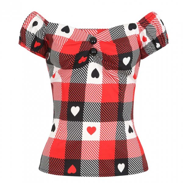【Collectif】Dolores Heart Gingham Top ピンナップトップス ハート＆ギンガムチェック