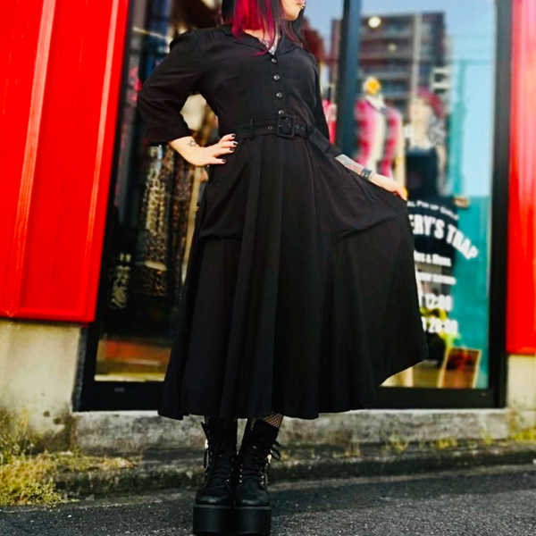 <img class='new_mark_img1' src='https://img.shop-pro.jp/img/new/icons61.gif' style='border:none;display:inline;margin:0px;padding:0px;width:auto;' />【Collectif】Alexandria Flared Dress 40sシャツドレス ブラック