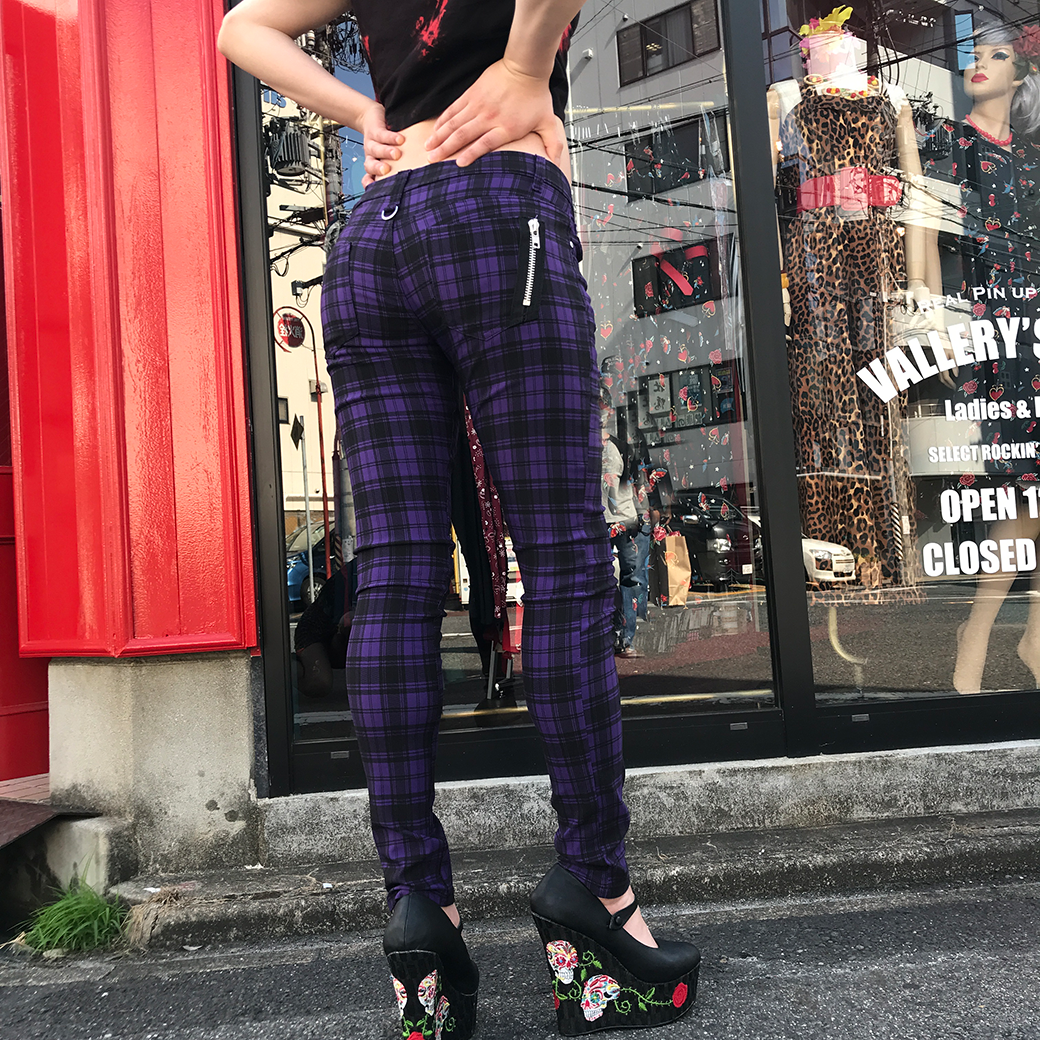 BANNED】Check Skinny Trousers Purple チェックスキニーパンツ