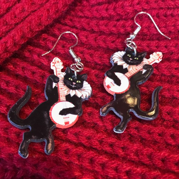 <img class='new_mark_img1' src='https://img.shop-pro.jp/img/new/icons1.gif' style='border:none;display:inline;margin:0px;padding:0px;width:auto;' />【SELECT】Banjo Black Cat Earrings バンジョー猫ピアス・イヤリング