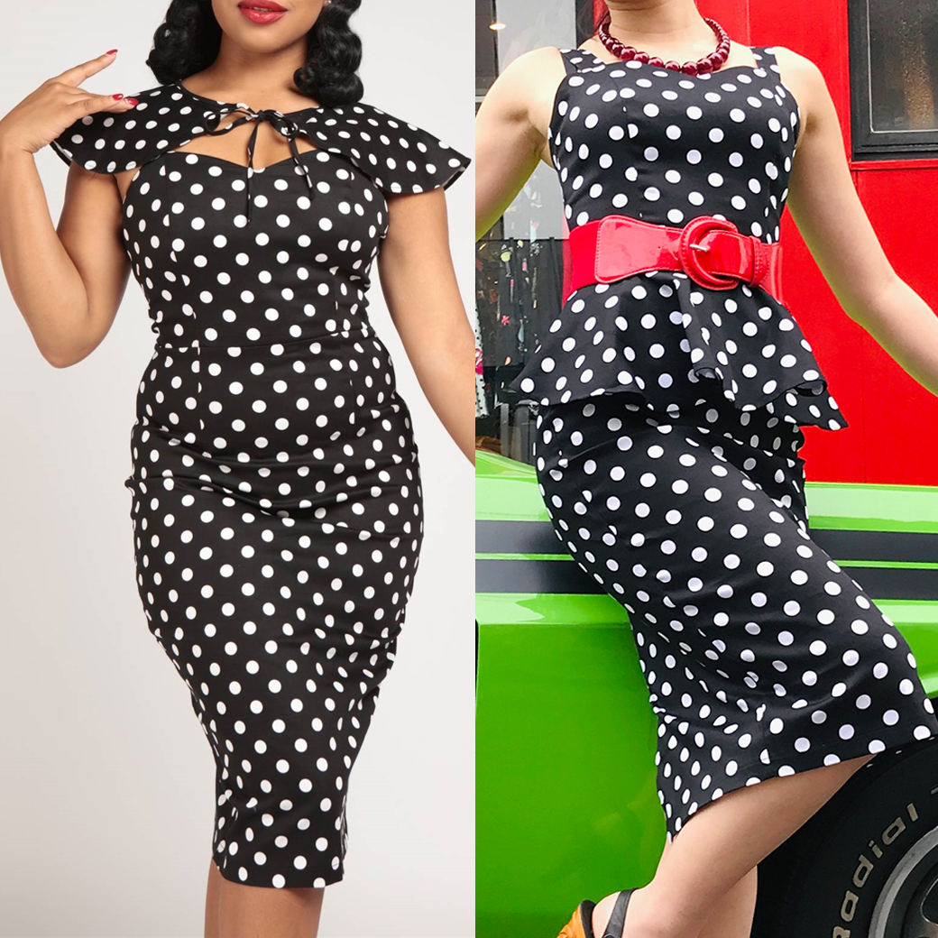 Collectif】Polka Peplum Pencil Dress ペプラムペンシルワンピース