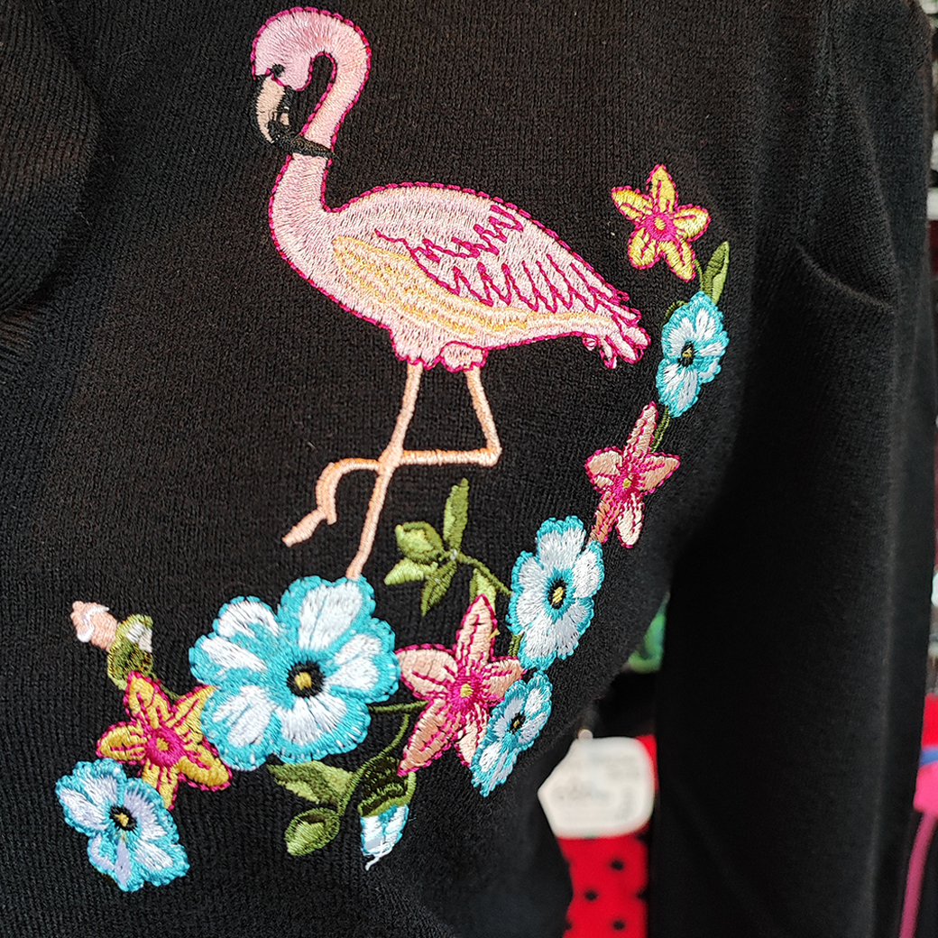 【BANNED】Flamingo Cardigan フラミンゴ刺繍カーディガン - Vallery's Trap Online Shop REAL  PIN UP GIRLS & ROCKIN' GROUPIES!!