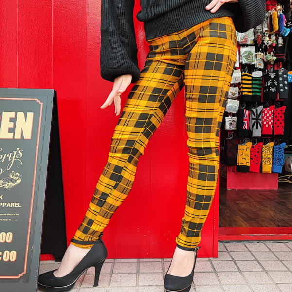 【BANNED】POWER TROUSER Black and Yellow チェックハイウエストパンツ