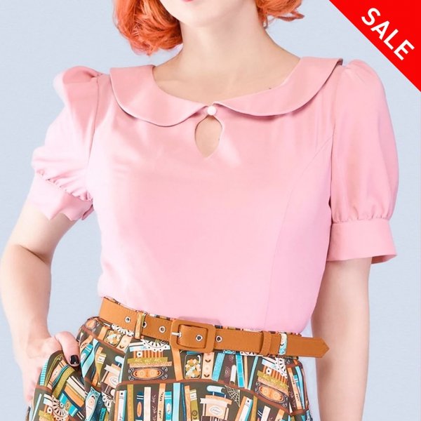 Collectif X Lindy BopKeyhole Blouse Pink