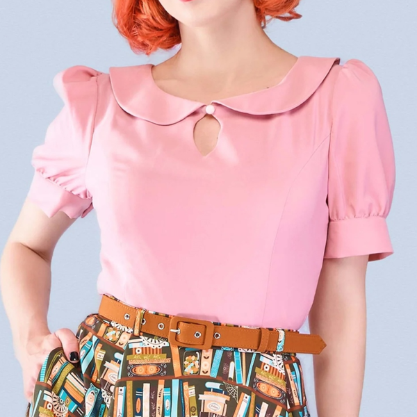 Collectif X Lindy BopKeyhole Blouse Pink