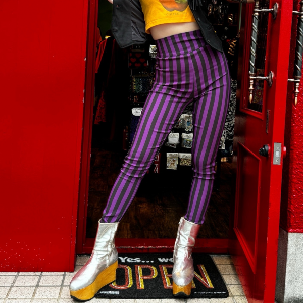 Unique Vintage High Waist Cigarette Pants Black & Purple