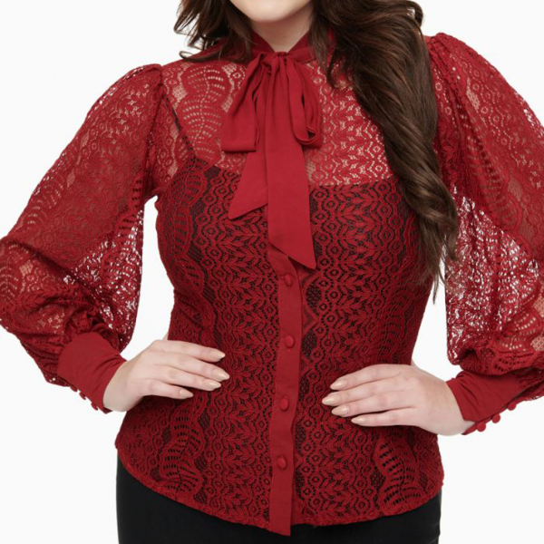 Unique Vintage Gwen Blouse Lace Burgundy 졼֥饦 -size S