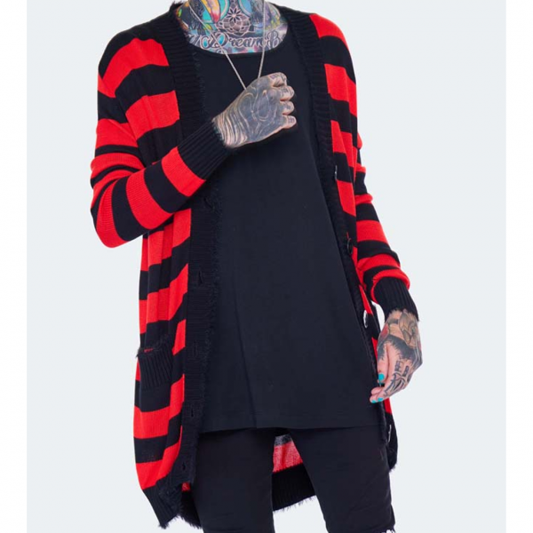 <img class='new_mark_img1' src='https://img.shop-pro.jp/img/new/icons1.gif' style='border:none;display:inline;margin:0px;padding:0px;width:auto;' />JAWBREAKERRed Striped Oversized Cardigan UNISEX