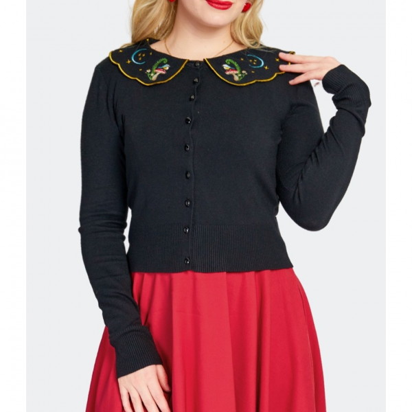 <img class='new_mark_img1' src='https://img.shop-pro.jp/img/new/icons1.gif' style='border:none;display:inline;margin:0px;padding:0px;width:auto;' />Voodoo VixenMidnight Mushroom Embroidered Collar Cardigan 