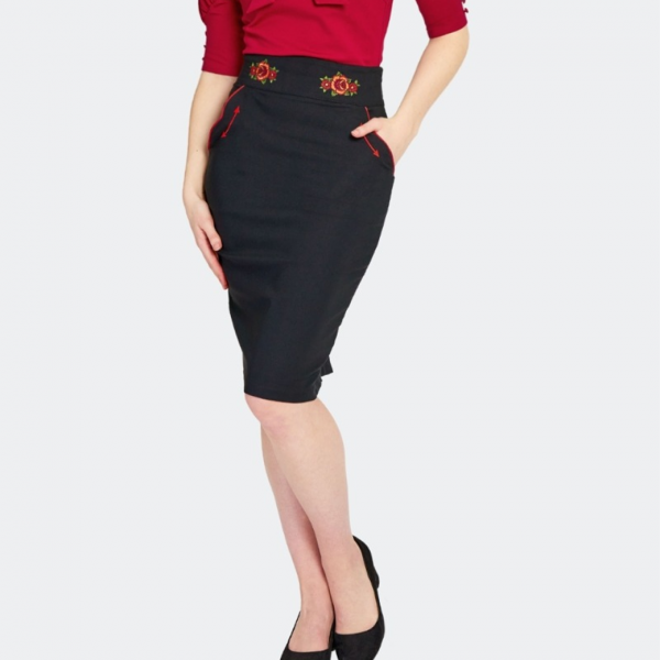 <img class='new_mark_img1' src='https://img.shop-pro.jp/img/new/icons1.gif' style='border:none;display:inline;margin:0px;padding:0px;width:auto;' />Voodoo VixenVintage Rose Embroidered Pencil Skirt ɽڥ󥷥륹