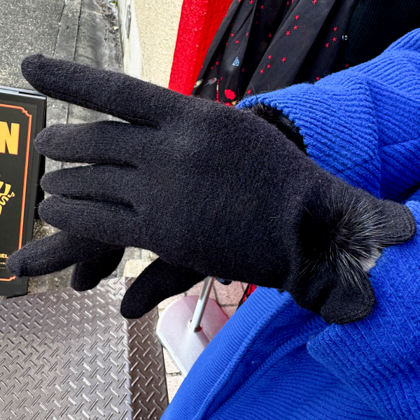 VALLERY'S SELECTRetro Knit Glove -BlackRabbit Fur