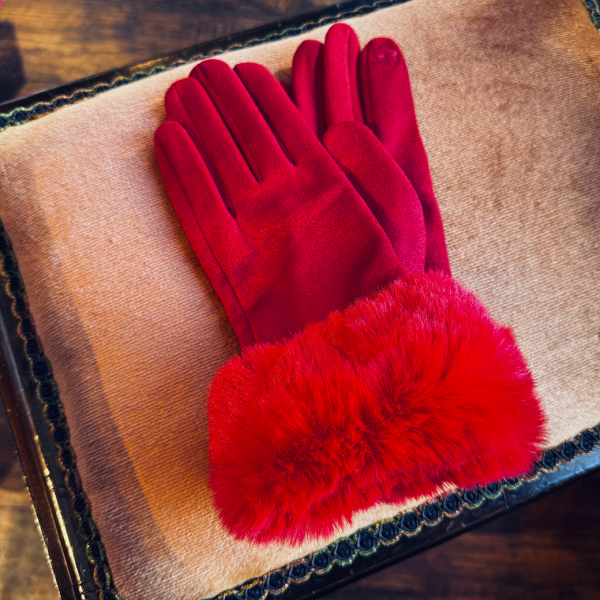 VALLERY'S SELECTFaux Fur Retro Knit Glove -Red