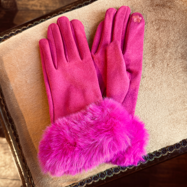 VALLERY'S SELECTFaux Fur Retro Knit Glove -Magenta