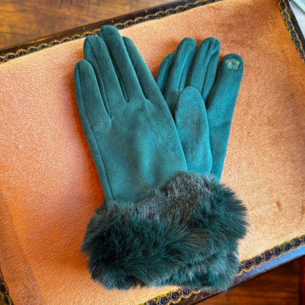 VALLERY'S SELECTFaux Fur Retro Knit Glove -Folest Green