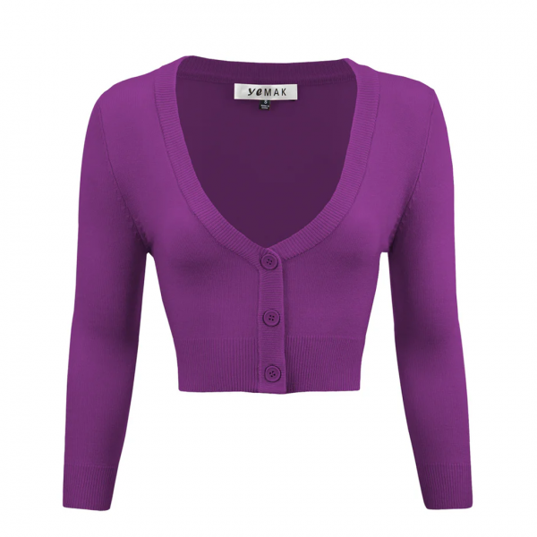 <img class='new_mark_img1' src='https://img.shop-pro.jp/img/new/icons1.gif' style='border:none;display:inline;margin:0px;padding:0px;width:auto;' />VALLERY'S SELECTV-Neck Cropped Cardigan -Purple