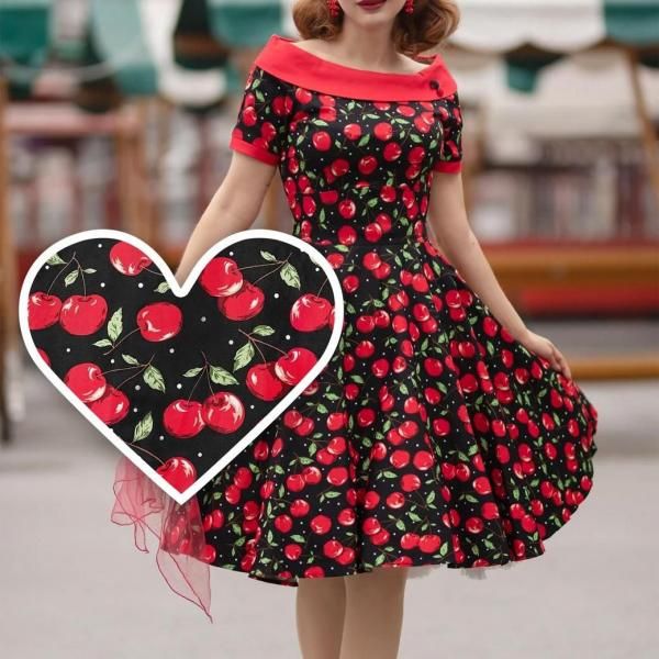 DOLLY and DOTTYDarlene Cute Cherry Swing Dress